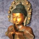 Pure Brass Big Buddha Face Namaste Wall Hanging - Vintage Dual-Tone Finish